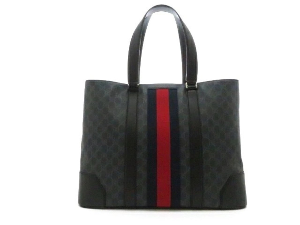 Gucci GG Supreme Tote Bag Calfskin Black Navy Blue Red